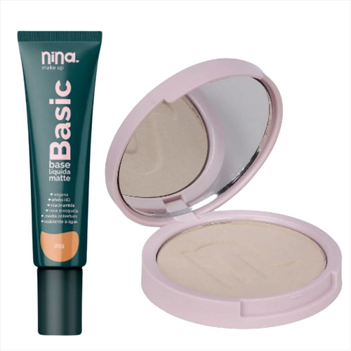 Kit Nina Makeup Base Líquida Basic+pó Compacto Instant Cor 1