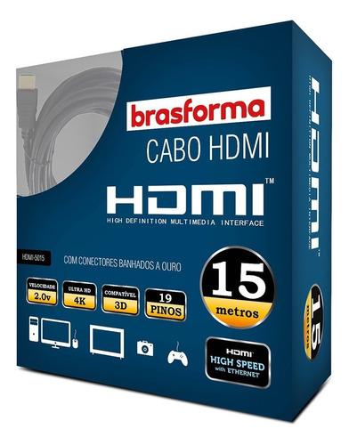 Cable HDMI 15 m Blindado 2.0 15 metros 4k 3d 2160p Brasforma