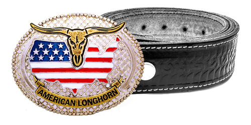 Fivela American Longhorn Country + Cinto Couro Legitimo