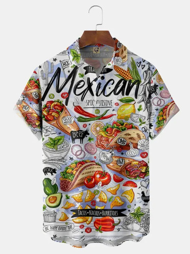 Rt Camisa Hawaiana Unisex De Comida Mexicana, Camisa De