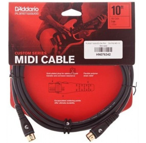 Imagen 1 de 4 de Cable Daddario Pw-md-10 Midi 5 Conectores Dorados 3 Metros