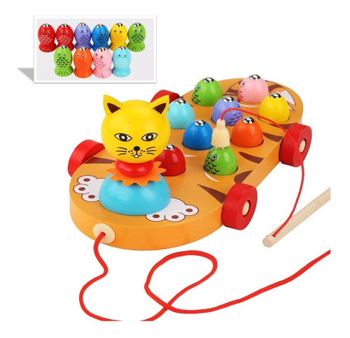 Juego Didáctico Pesca De Madera Gatito