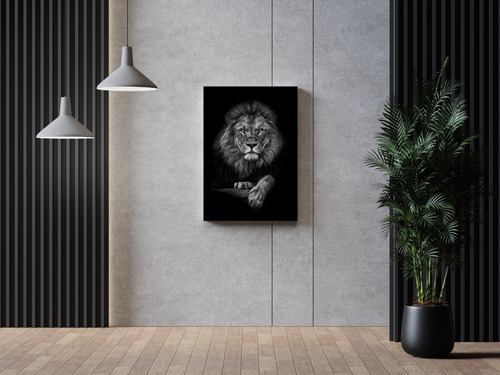 Quadro Tela Decorativo Leão Luxo 60x40 Grande Cor Preto
