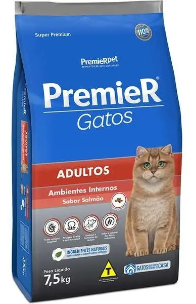 Ração Premier Pet Gatos Adultos Amb Internos Salmão 7,5 Kg