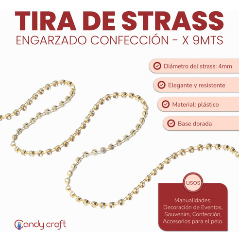 Tira De Strass 4mm Engarzado 9 Metros Confección Decoración