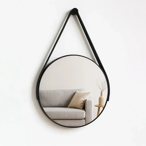 Espelho Decorativo Adnet 40cm P/ Parede + Alça De Couro