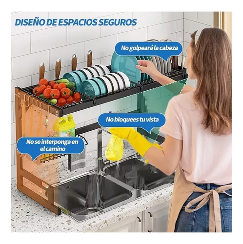 Estante de almacenamiento debajo del fregadero, 2 niveles debajo del  mostrador, estante de almacenamiento ajustable para cocina o baño, se puede