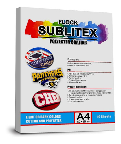 Sublitex Flock, Sublitextil A4 10 Hojas