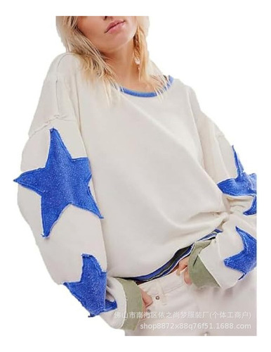 Sudadera Mujer Puro Algodón Cuello Redondo Jersey Estrellas