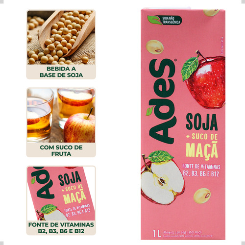 Suco De Soja Ades Sabor Maçã 1l Pack Com 6 Unidades