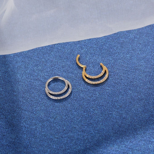 Piercing Argola Segmento Aço Pvd Zircônia Cravejada Duplo