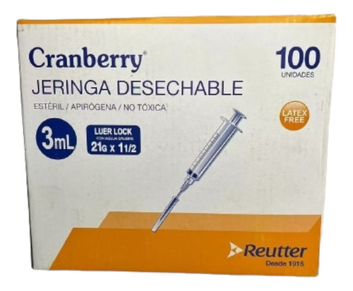 Caja Jeringa Con Aguja, 3 Ml X 100 U, Cranberry - Deltamed