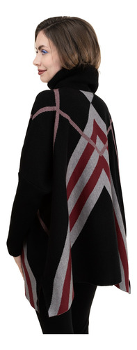 Sueter Largo Oversize Tejido Punto Stretch Cuello Alto Rayas
