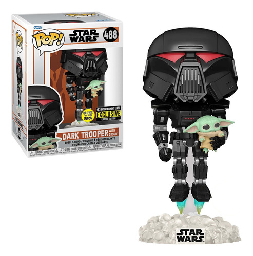 Funko Pop Mandalorian Dark Trooper Con Grogu The Child- Glow