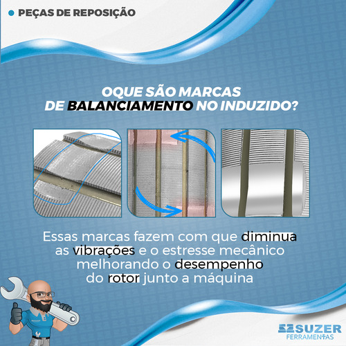 Induzido Rotor Suzer Compatível Com Serra Mármore 4100nh3 Mt410 Mcc400 Mcc401 110v
