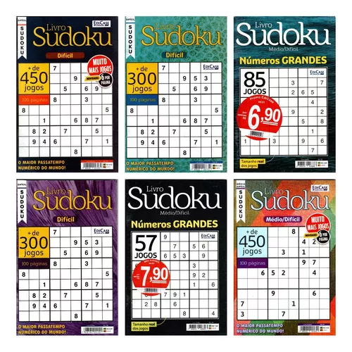 Livro Sudoku Ed. 15 - Difícil - Só Jogos 9x9 - 6 Jogos por página