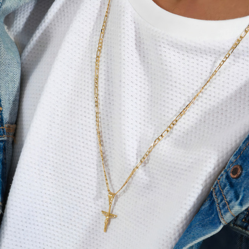 Cordão Corrente Masculina pingente de cruz Dourado Banhado a Ouro 18k e com banho antialérgico Andreia Branco Acessórios 70cm