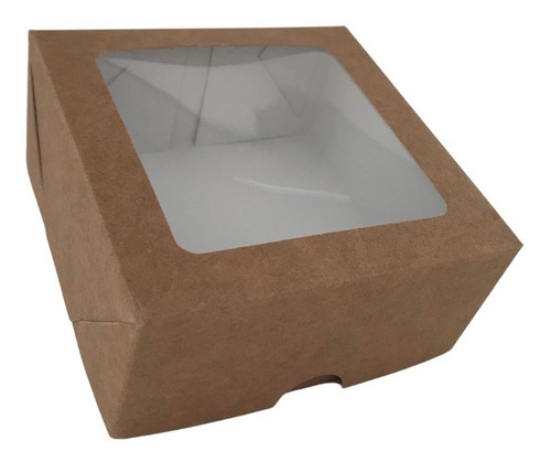 Imagem 1 de 8 de Caixa Kraft Com Visor Para Presente 10x10x4,5 - 20un