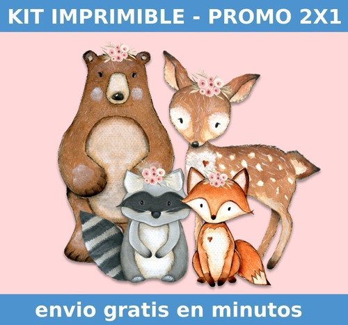 Kit Imprimible Animales Bosque Acuarela Promo 2x1