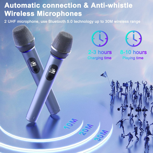 Máquina De Karaokê Hwwr Com 2 Microfones Sem Fio Bluetooth