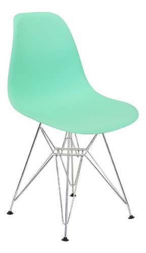 Cadeira Charles Eames Eiffel Base Metal Cromado Verde Agua