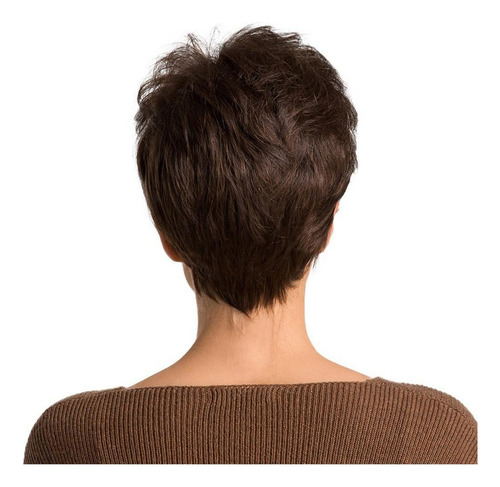 Mujer Corta Elegante Cabello Humano Recto Ondulado Peluca Pi