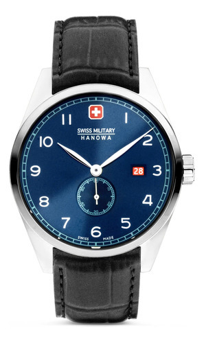 Reloj Swiss Military Smwgb0000701 Para Hombre Cristal Zafiro Color de la malla Negro Color del bisel Plateado Color del fondo Azul