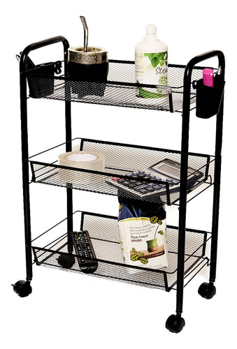 Carrito Organizador Metal Plegable Ruedas 360 Tres Niveles