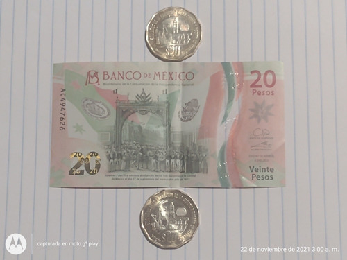 Este Billete Nuevo De 20 Pesos Y Dos Monedas 20 Conmemorativ