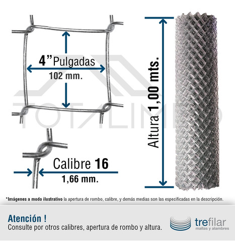 Imagen 2 de 8 de 3 Rollos De Tejido Romboidal 4'' 1,00x10mts Cal 16 Alambres