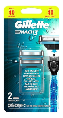 Paquete Rastrillo Gillette Mach3 Con Aqua Grip + 2 Cartuchos