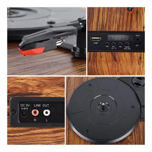 Tocadiscos con altavoces para discos de vinilo, reproductor LP con  Bluetooth vintage con radio FM, USB, grabación TF, entrada auxiliar y  pantalla LED