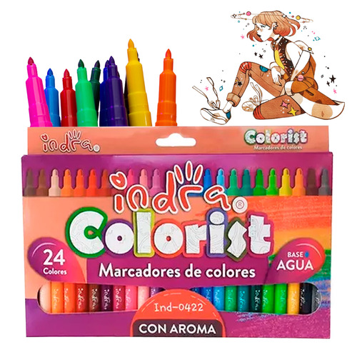 Plumones Base Agua Indra Marcadores Con Aroma 24 Colores