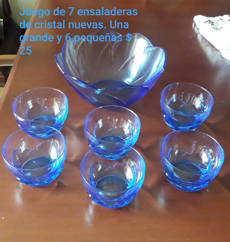 Juego De 7 Ensaladeras Color Azul En Cristal 