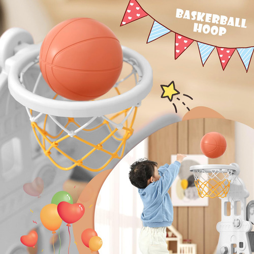 Juego Tobogán Columpios Niños Aro Baloncesto Patio Aire Libr