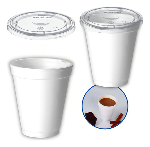 Kit 50un Copo Térmico Isopor 300ml + Tampa Chá Café Copobras