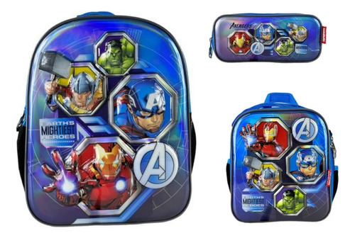 Kit De Mochila Lonchera Y Lapicera Avengers Kinder Vs1874