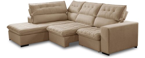 Sofá Canto Chaise E Retrátil Amsterdam Linho Bege 300x195cm