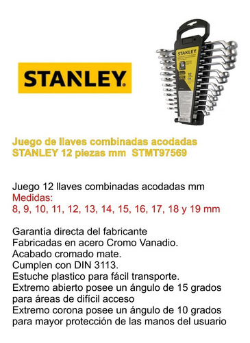 Imagen 2 de 9 de Juego Llaves Combinadas Stanley Milimétricas 12 Pz Stmt97569