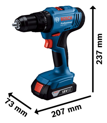 Taladro percutor atornillador inalámbrico de 13mm Bosch GSB 183LIMAL1 BAT 18V + 1 batería de 2mAh + accesorio con maletín de transporte 220V