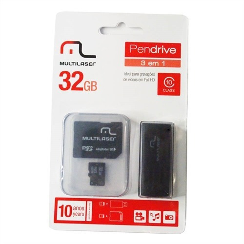 Cartão De Memória Multilaser 32gb Classe 10 Com Kit Adaptado