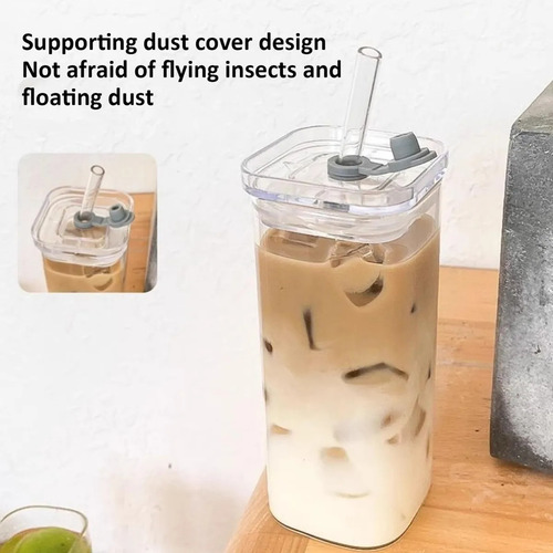 // Tazas De Vidrio, 400 Ml De Vasos Cuadrados Que Beben
