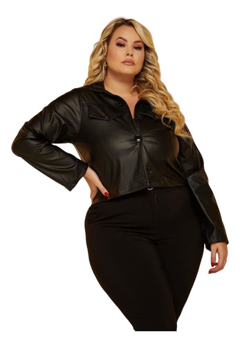 Jaqueta Plus Size C/ Botões Corino Feminino Inverno Aproveit