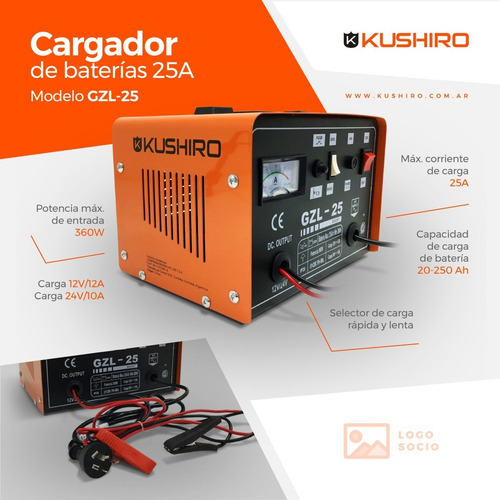 Imagen 2 de 6 de Cargador Bateria 25 Amp Gzl-25 12v 24v Kushiro Zona Norte