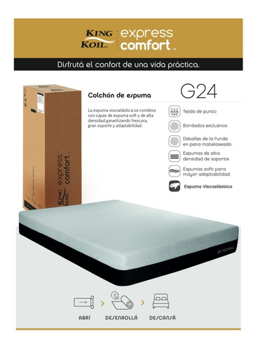 Imagen 2 de 5 de Colchón King Koil G24 140x190 Espuma Viscoelastica