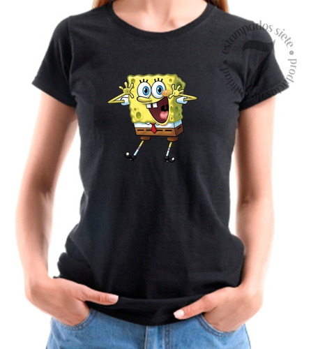 Polera Manga Corta Dama Bob Esponja Colorido