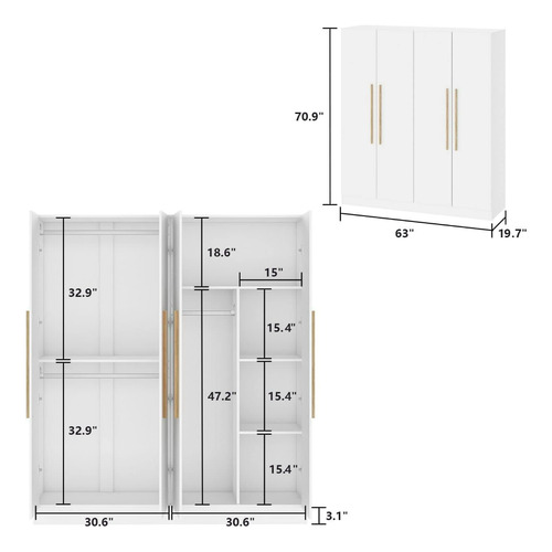 160*50*180cm Armario Madera 4 Puertas,estilo Nórdico,mdf