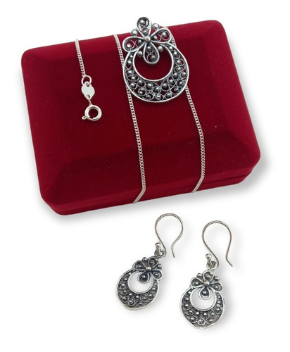 Set Aretes Y Colgante Flor De Luna