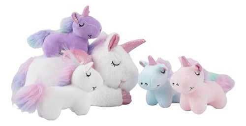 Juego De Peluches Unicornio 16 Pulgadas Con 4 Bebés Arco Iri