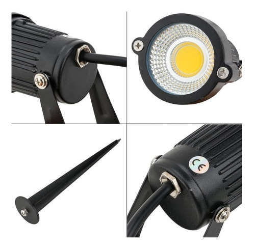 Luminária Espeto Jardim Com Lâmpada Cob Led 7w Três Cores Carcaça Preto Luz Verde 127/220v